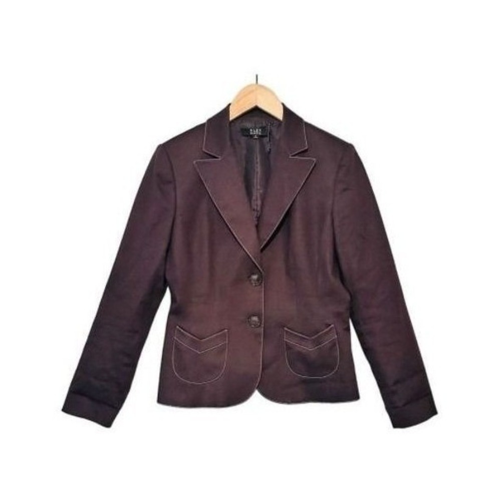 Alex Marie Blazer Sz 6 Brown Contrast Stitch Two Button Pocket Workwear Jacket